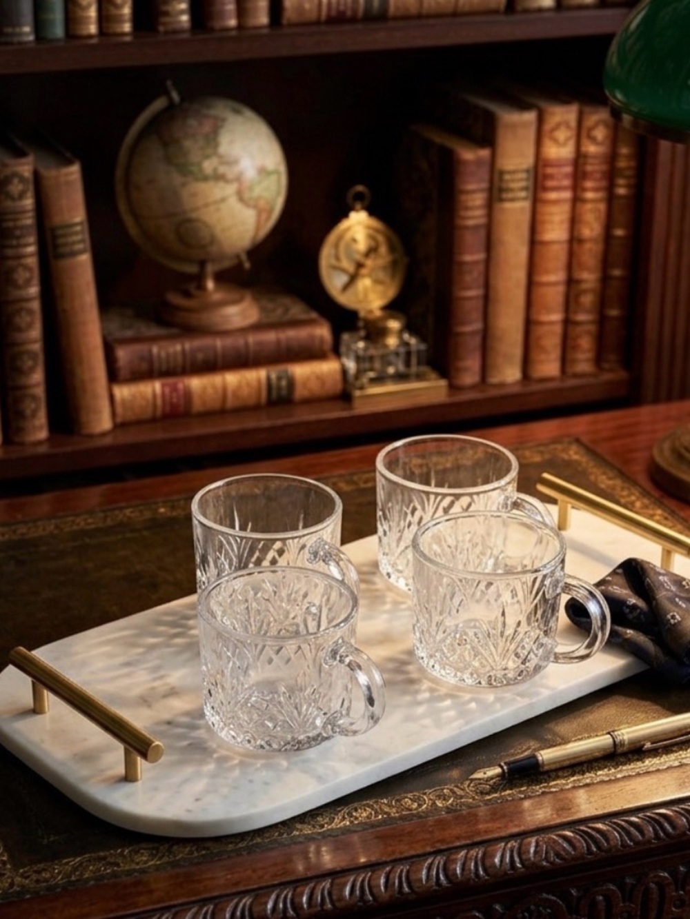 🍶Crystal Glass Espresso Mug Set with Handles (4) - Clear, Like New, Elegant Set